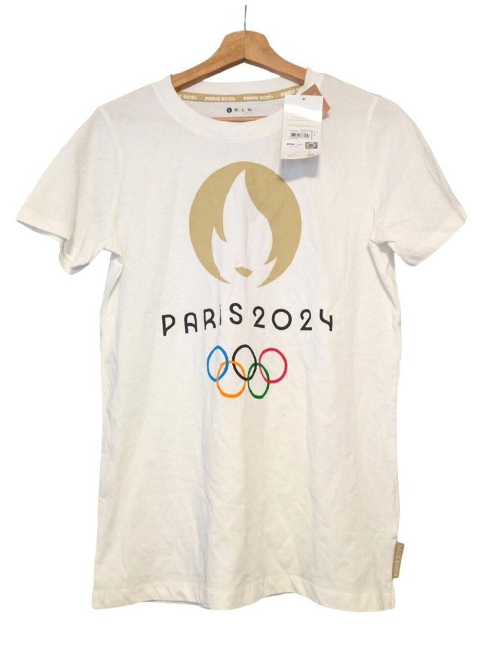 NWT Paris 2024 Olympics Large Logo T-Shirt White Organic Cotton Mens Size S